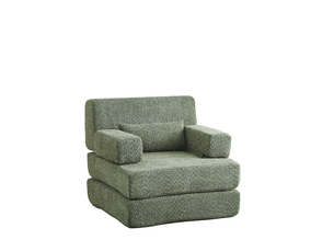 Fauteuil-lit modulable 2-en-1 1 place – vert – chenille, dossier haut et couchage d'appoint pliable