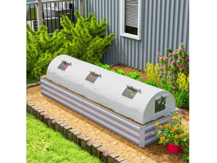 Mini serre tunnel de jardin 300 x 80 x 45 cm – blanche – 4 fenêtres en maille enroulables, film anti-uv