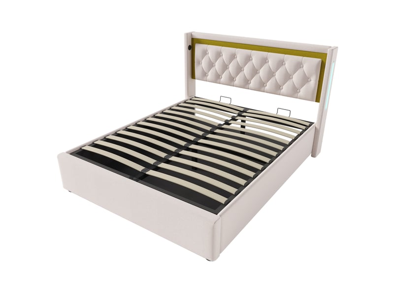  Lit coffre coton 140x200 cm avec led, usb-c, tête lumineuse et rangement pratique  - Conforama A