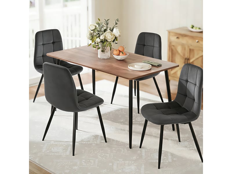  Lot de 4 chaise de salle à manger , chaise scandinave avec assise et dossier rembourrés en velours ,pieds en métal ,gris  - Conforama E