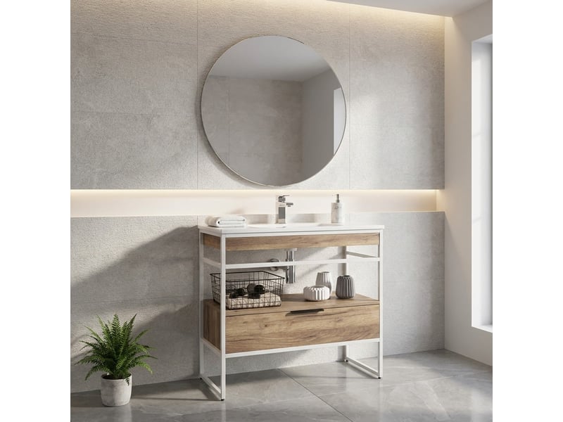  Meuble de salle de bain avec lavabo en marbre minéral ellos-a  - Conforama B