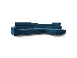Canapé d'angle droit convertible MASSENO 5 places Velours bleu avec coffre de rangement