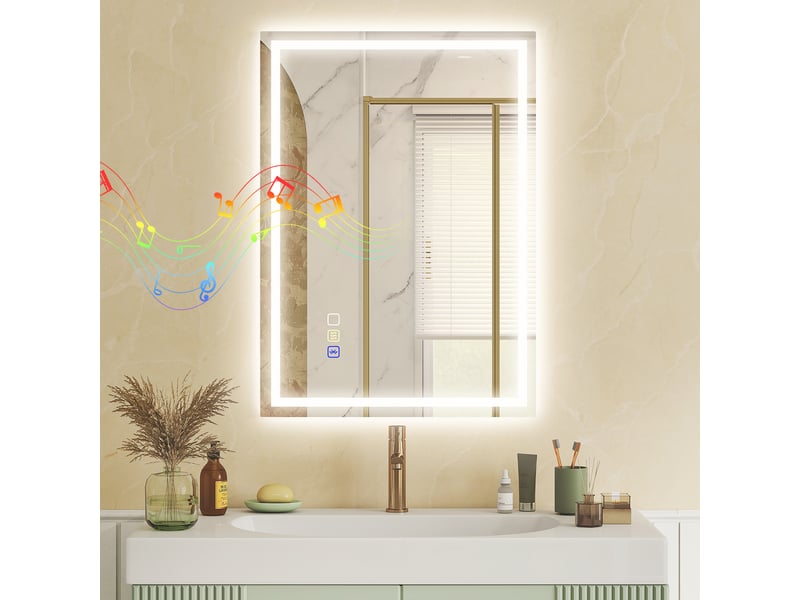 Miroir de salle de bain antibuée avec éclairage led réglable, haut-parleur bluetooth, boutons tactiles, 50 x 70 cm  - Conforama D