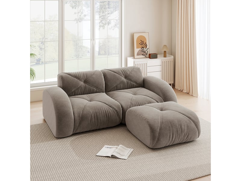  Canapé modulable, canapé 2 places – mousse haute densité, taupe, en chenille, avec pouf, base antidérapante  - Conforama C