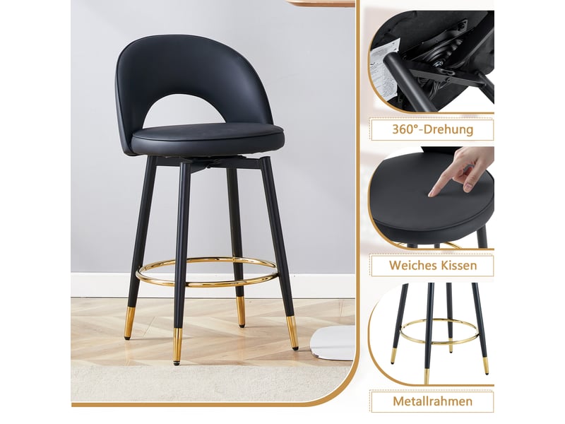  Lot de 2 tabourets de bar,44x44x91,5 cm,pivotants à 360°,pu,noir  - Conforama E