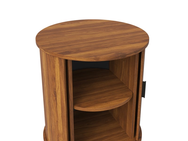 Table d'appoint ronde 48x48x65 cm en mdf et panneaux de particules avec porte coulissante marron noyer chicfurn - Conforama E