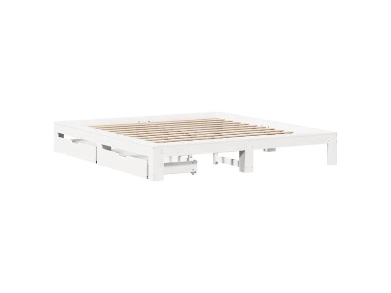  Lit double- lit adulte -  cadre de lit sans matelas blanc 200x200 cm bois massif de pin  - Conforama B