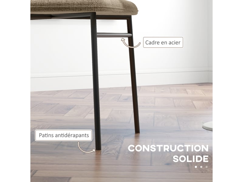  Lot de 2 chaises de salle à manger assise rembourrée en tissu aspect lin pieds en acier stable design moderne clair marron  - Conforama R
