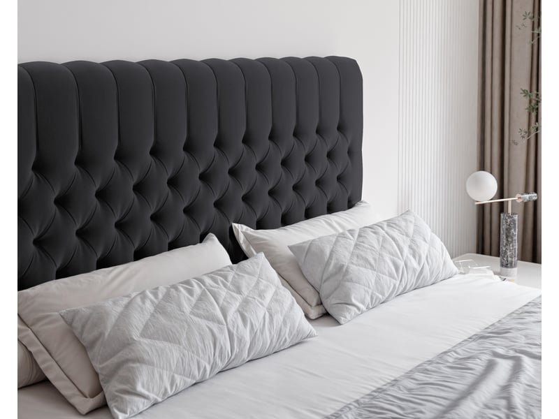 Lit adulte alba - 180x200 cm - matelas ressorts + surmatelas - coffre de rangement - velours doux hydrofuge noir ALBA - Conforama D