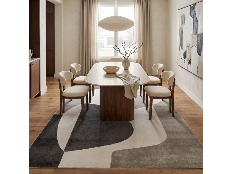  Tapis moderne à motif abstrait gris noir et écru 160x230  - Conforama R
