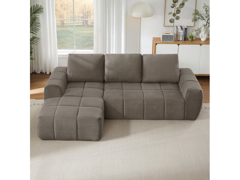 Canapé d'angle en velours côtelé convertible 4 places taupe - sans montage et coussins amovibles - Conforama D
