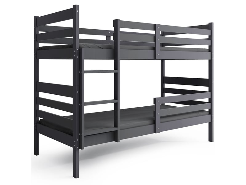  Lit superposé séparable 90x190 cm eric interbeds - bois massif de pin avec barrière et sommier - gris  - Conforama A