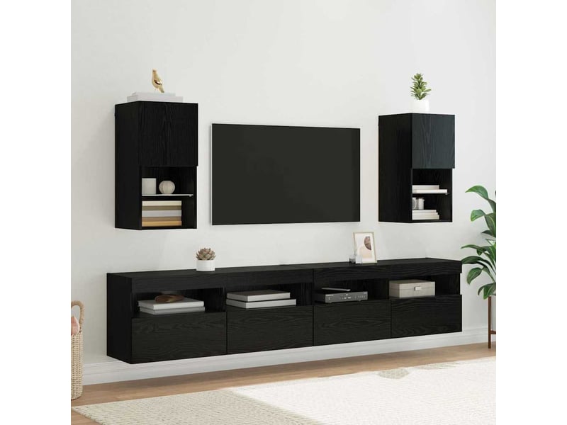  Lot de 2 meuble tv mural, meuble tv suspendu chêne noir bois d'ingénierie shl78487  - Conforama B