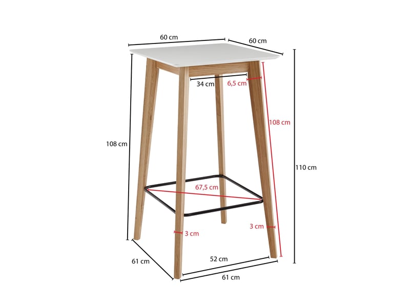  Table de bar 60x60x110 cm en chêne naturel et blanc  - Conforama D