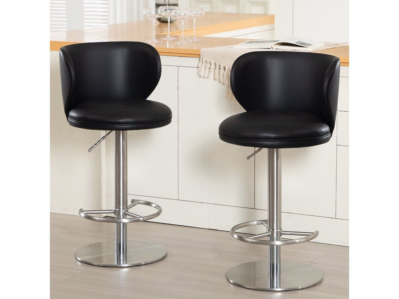  Tabouret de bar pivotant et réglable en cuir noir, pied en acier inoxydable W3395P347479 - Conforama B