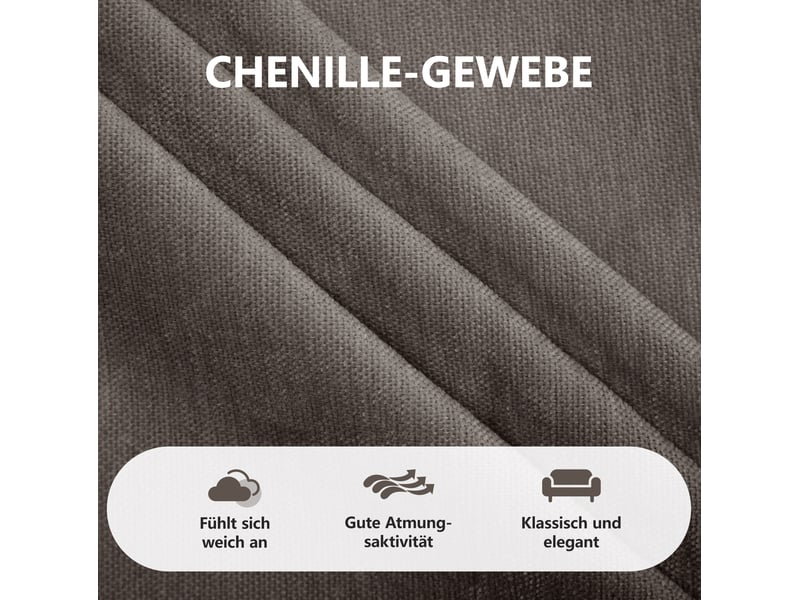  Canapé d’angle modulable 4 places 330x143x88 cm avec pouf, coussins inclus, design ergonomique, chenille marron  - Conforama E