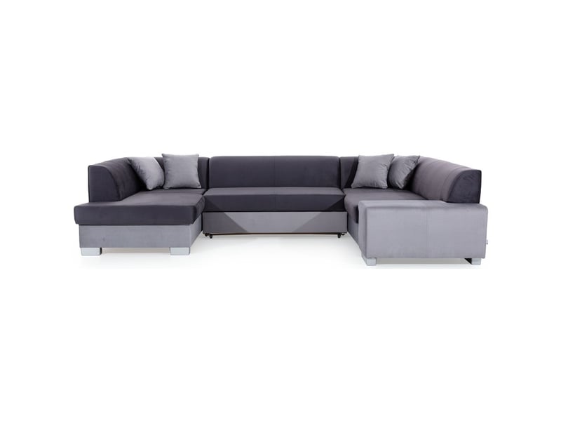  Canapé panoramique en u gris foncé convertible 6 places havane fonction lit intégrée  - Conforama A