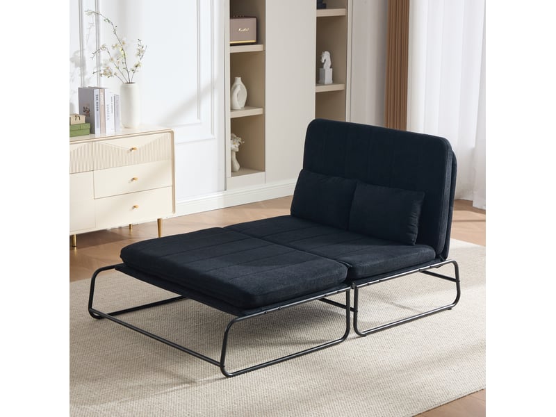  Canapé convertible deux places modenvie en chenille noire avec structure métallique et poches latérales, 104 x 85 x 92 cm  - Conforama D