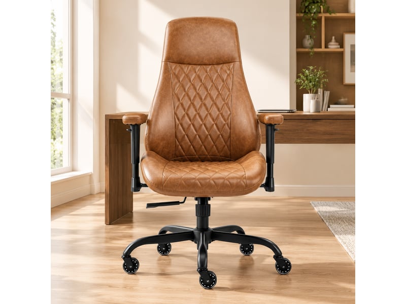  Chaise de bureau à dossier haut avec assise réglable en hauteur en similicuir marron  - Conforama D