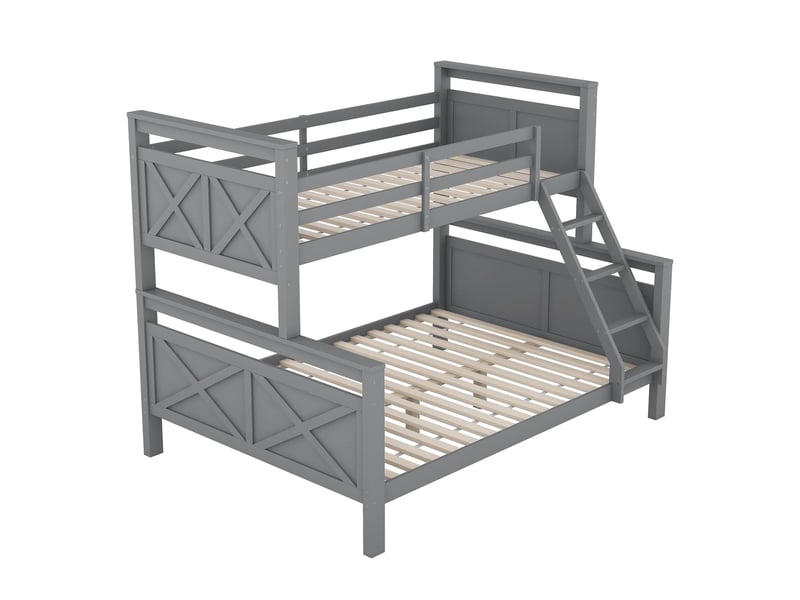  Lit superposé 90x200 et 140x200 cm séparable avec échelle gris  - Conforama E