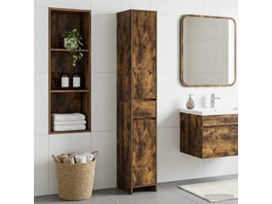 Armoire de salle de bain, meuble de rangement chêne fumé 30x33x190 cm