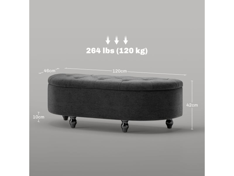  Banquette coffre gris foncé en velours, rangement, couvercle relevable, bois d’hévéa, 120 x 46 x 42 cm  - Conforama B