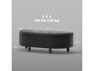 Banquette coffre gris foncé en velours, rangement, couvercle relevable, bois d’hévéa, 120 x 46 x 42 cm