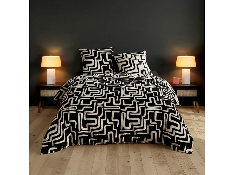  Parure de lit 3 pièces clover 260x240cm noir  - Conforama B