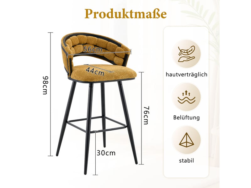 Lot de 4 tabourets de bar,avec repose-pieds,velours et métal noir,jaune  - Conforama C