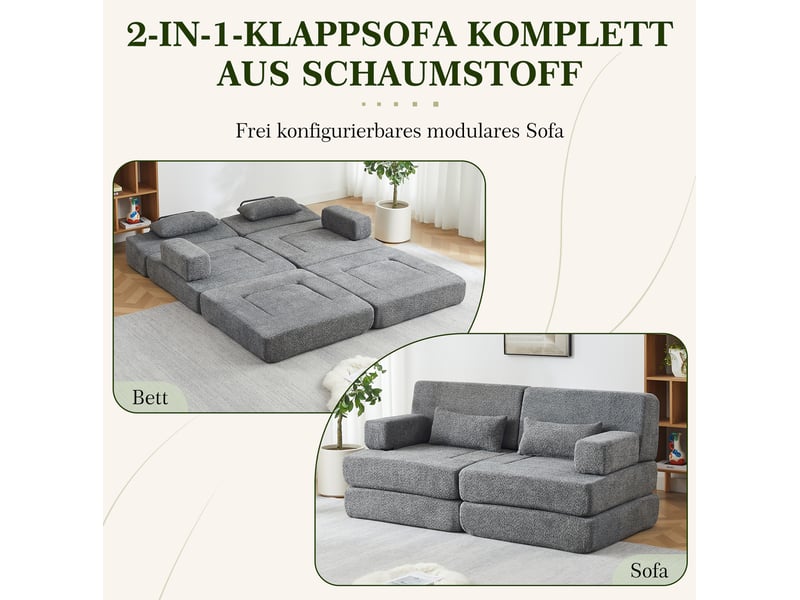 Canapé convertible modulaire 2 places gris en chenille – couchage d'appoint pliable, gain de place pour petits espaces - Conforama E