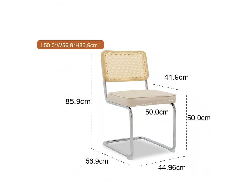  Lot de 2 chaises cantilever en velours gris et cannage pieds en acier chromé style breuer  - Conforama E