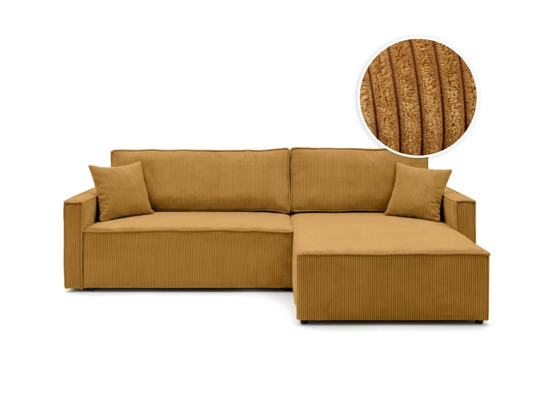  Farah - canapé d'angle max réversible et convertible 5 places accoudoirs slim en velours côtelé  - Conforama A