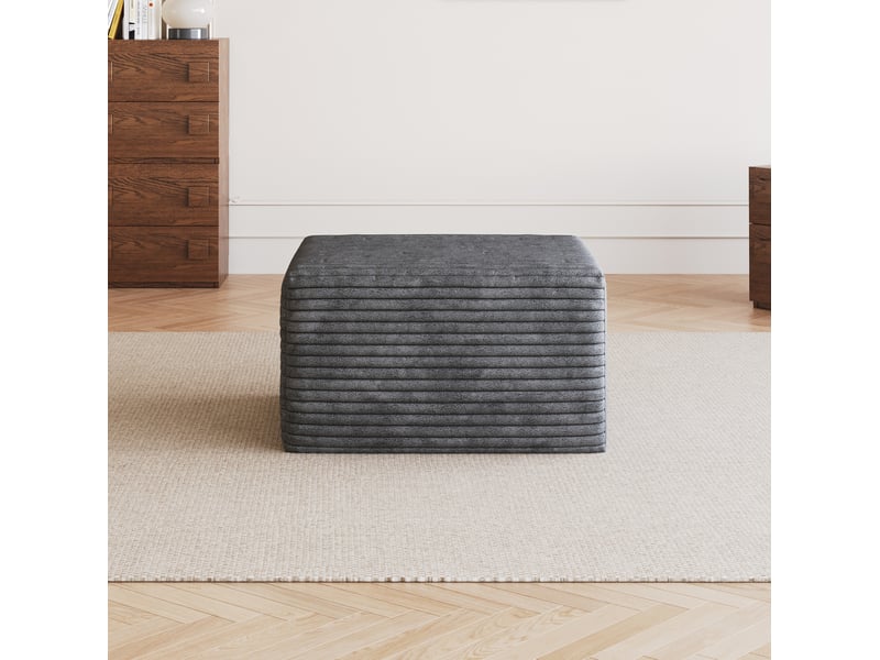  Pouf modulaire sans montage avec rembourrage en mousse, pour salon en velours côtelé gris foncé, 65 × 60 × 38 cm  - Conforama B