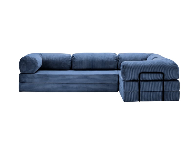 Cosima l - canapé d'angle convertible petit velours côtelé 4 places bleu foncé gauche - Conforama A