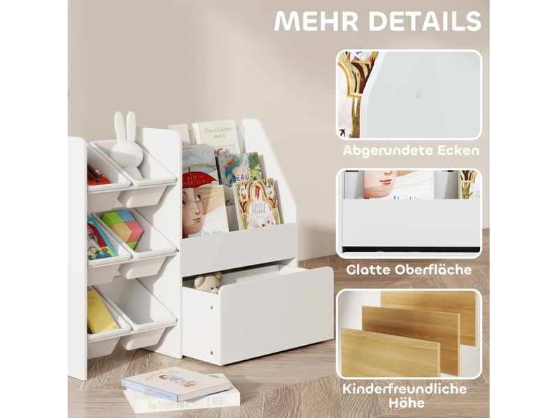  Rangement enfant 100x30x80 cm avec 6 bacs mdf et métal blanc  - Conforama C