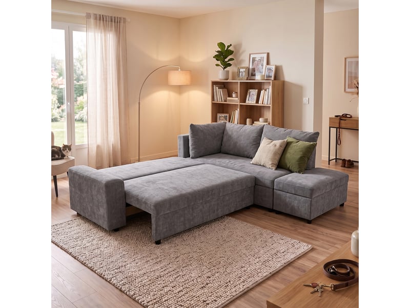  Canapé d'angle gris convertible 3 places  - Conforama Y