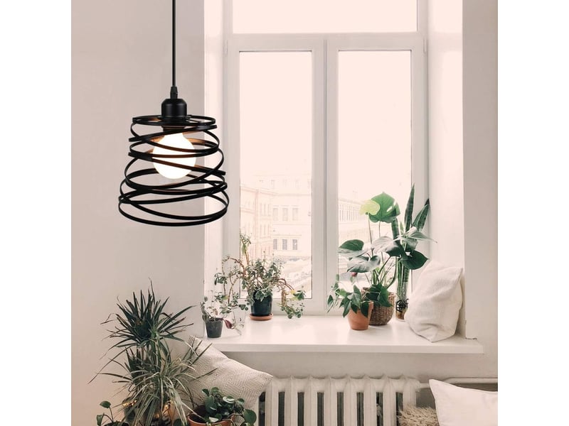  Lot de 2 suspensions luminaires moderne créatif lustre de design à spirale e27 20cm noir  - Conforama D