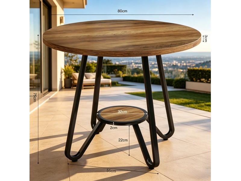  Table basse ronde 80 cm bicolore noir et marron en bois et métal, avec tablette inférieure, pour salon moderne  - Conforama C