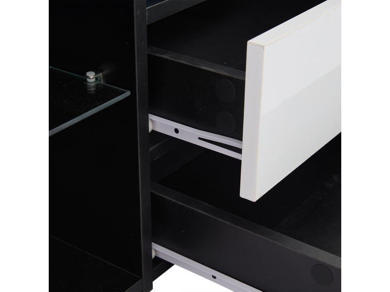  Meuble tv bas led noir et blanc – 180 x 40 x 45 cm – 2 tiroirs et 2 placards  - Conforama E