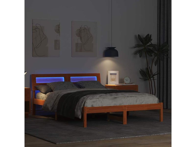  Lit double- lit adulte -  cadre de lit avec tête de lit brun  135 x 190 cm pin massif  - Conforama C