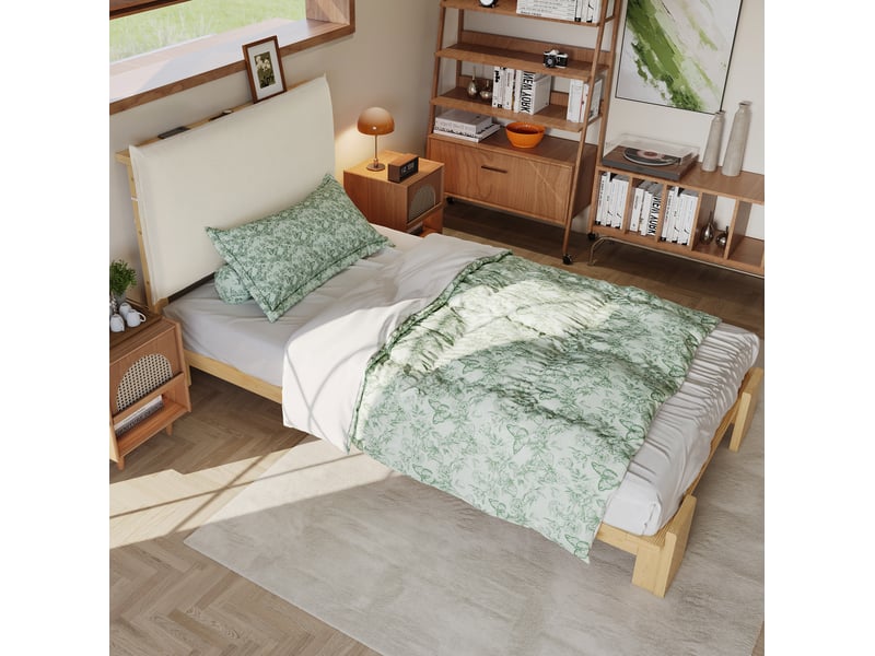  Lit 90x200 cm avec dossier confortable, lattes stables et pieds larges en bois naturel sans matelas  - Conforama D