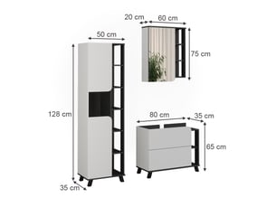 Vicco meubles bain, blancanthracite, 3 pièces