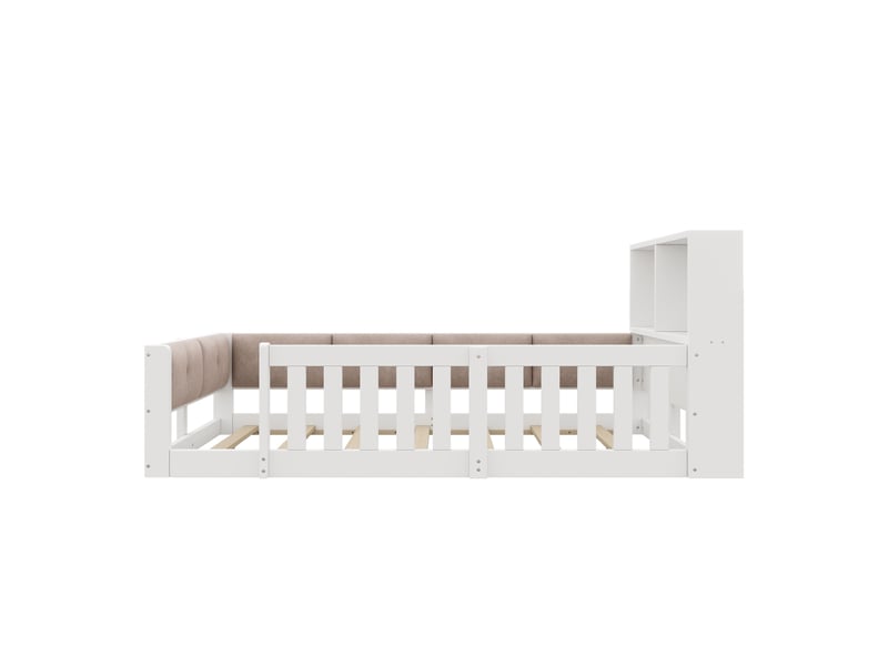  Lit enfant bas 90x200 cm avec barrières, led et côtés rembourrés, blanc, moderne  - Conforama D