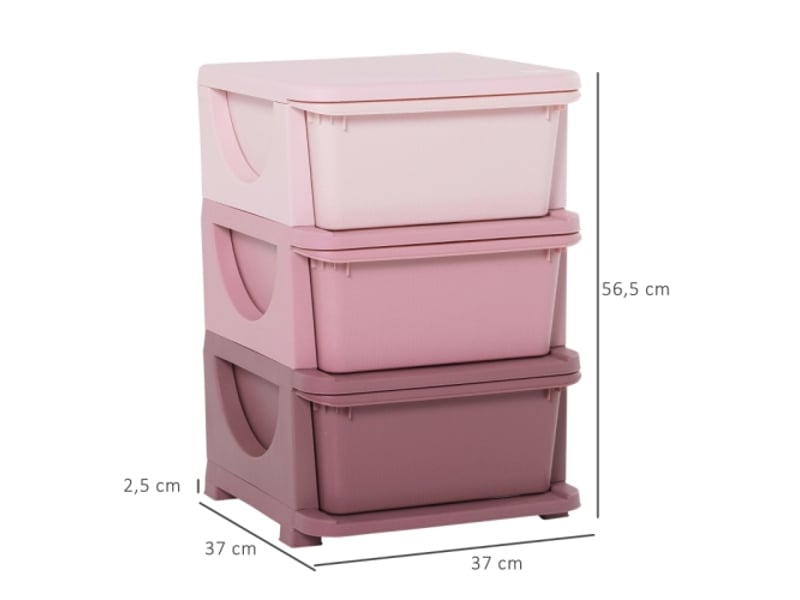  Meuble rangement jouets rose 3 niveaux, commode enfant, petit placard à tiroirs pour chambre enfant  - Conforama C