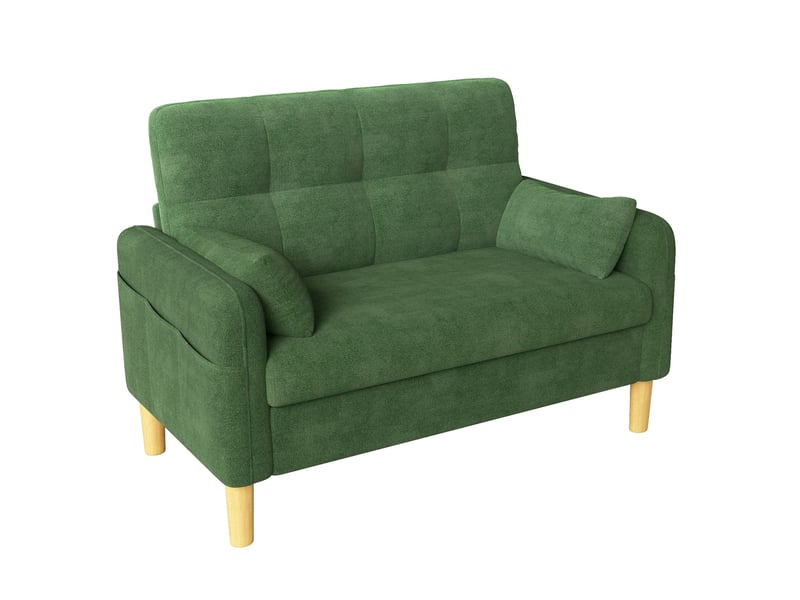  Canapé 2 places 119x78x85 cm en chenille vert avec 2 coussins  - Conforama A
