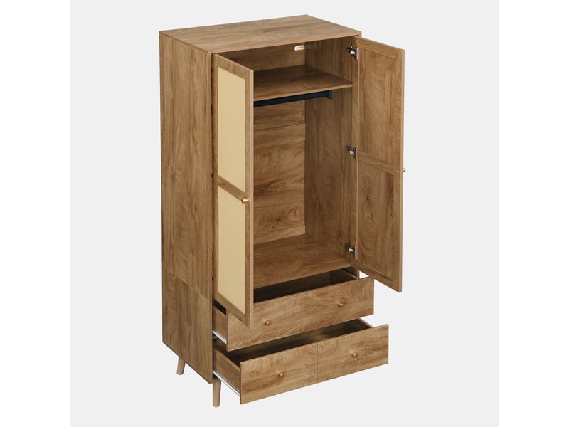 Armoire 2 portes avec penderie et 2 tiroirs 80x50x180 cm décor noyer foncé - Conforama R