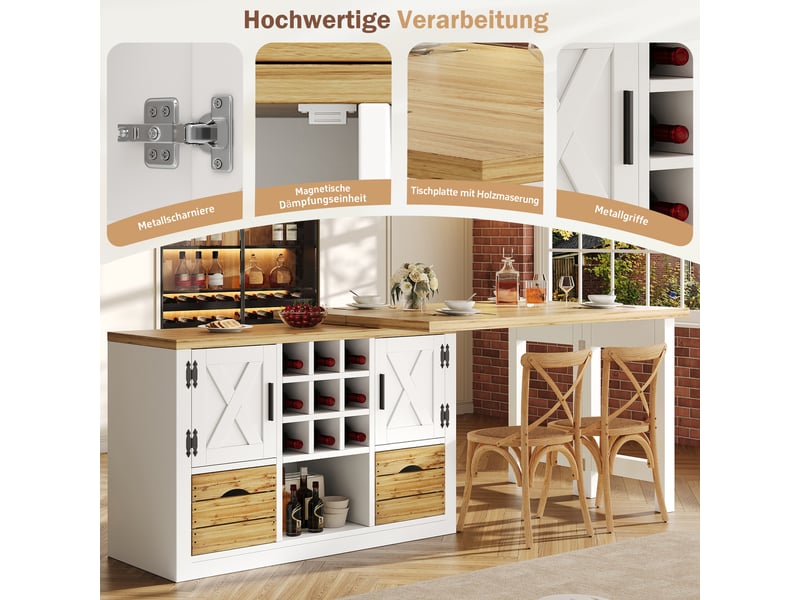  Table à manger extensible avec meuble buffet pivotant 360° blanc  - Conforama E