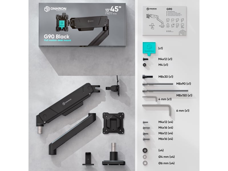 Onkron bras ecran pc 13-45 pouces, 15 kg, vesa 75x75 & 100x100, g90-bl - Conforama E