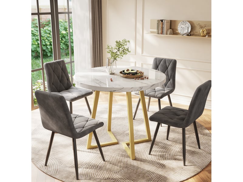  Table ronde, ø 80 cm, table de cuisine, design moderne, pratique, plateau mdf, piètement métal, coloris blanc et doré  - Conforama D