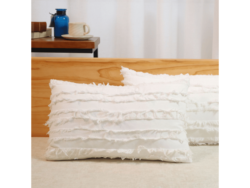  Lot de 2 housses de coussin 30 x 50 cm lin boho décorative taie d'oreiller tassels design housse d'oreiller carré pour canapé chambre canapé maison décor, blanc  - Conforama B